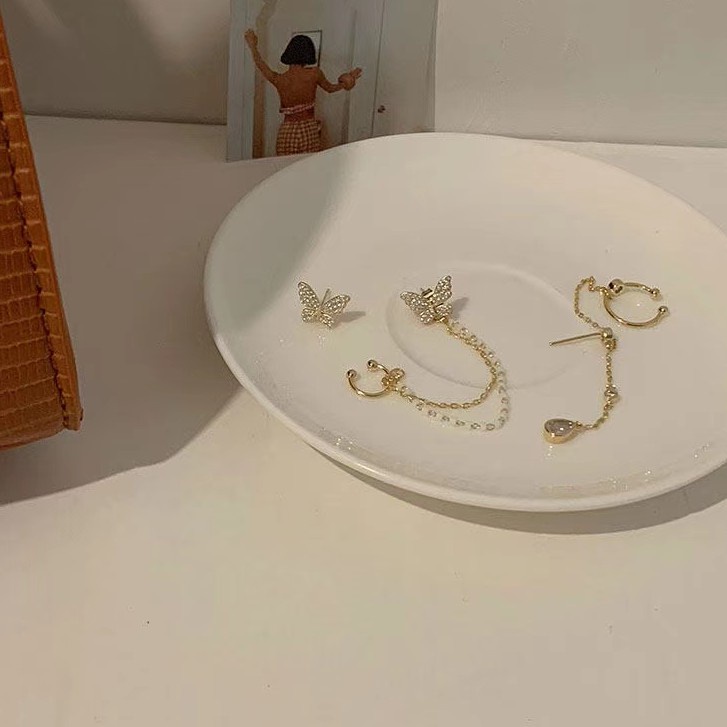 Đôi bông tai kim bạc S925 kiểu Hàn Quốc hình bướm không đối xứng
