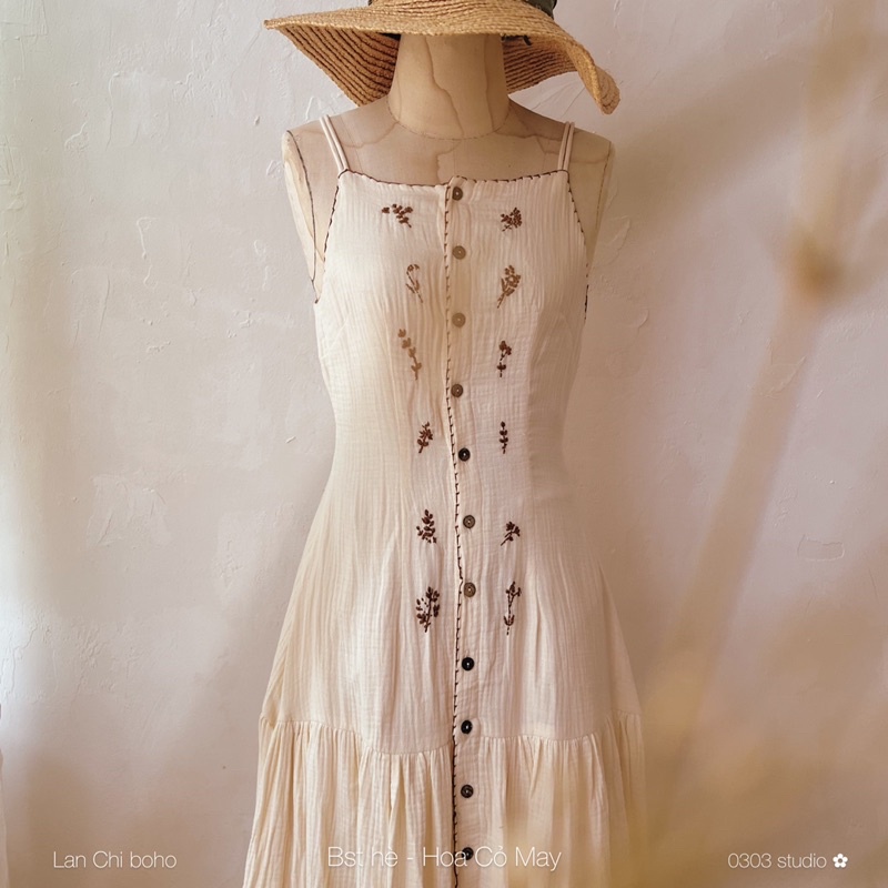 Đầm 2 dây vải tự nhiên vintage - Lan Chi boho - Lan Chi 1 - 0303 studio