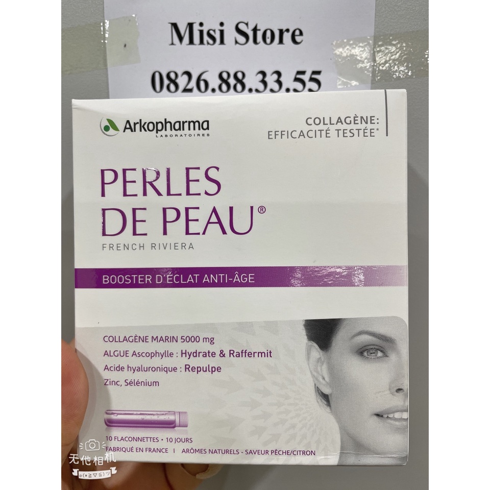 Nước uống làm đẹp da Collagen Perles dePeau, hộp 10 ống, hàng Pháp