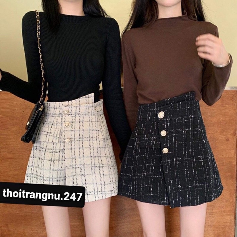 quần váy dạ hàn phối cúc ngọc 675