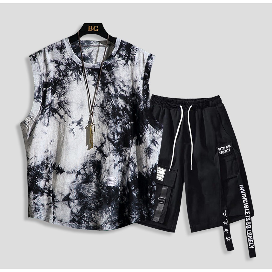 Bộ Quần Áo Nam Mùa Hè Tanktop Loang Quần Short Phối Dây Phong Cách Thời Trang Zenkonu _Mã TOP1000170 SHORT1000010