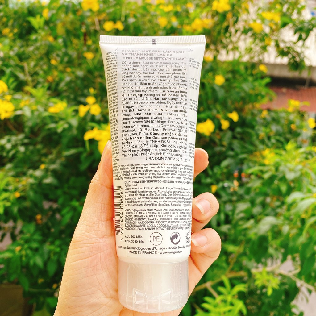 URIAGE SỮA RỬA MẶT SÁNG DA DEPIDERM MOUSSE NETTOYANTE ÉCLAIRCISSANTE 100ML