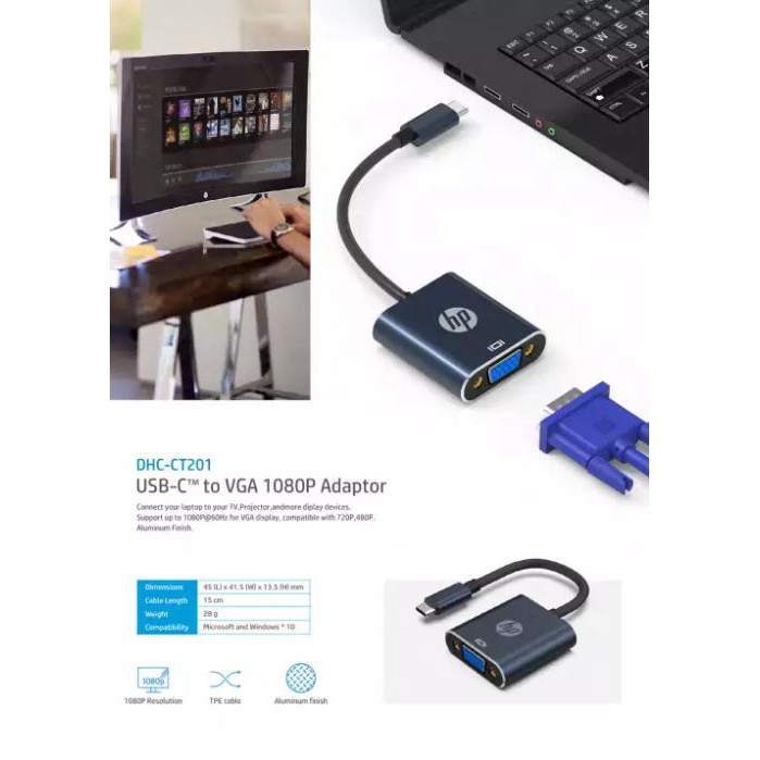 (Cáp xịn) CÁP TYPE-C -&gt; VGA HP CT201