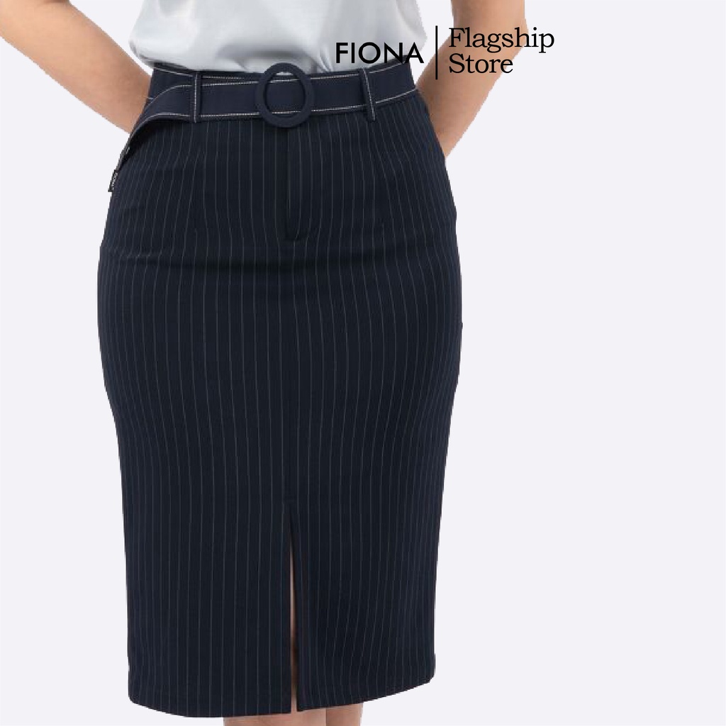 Chân váy ôm FIONA, Chân váy bút chì kẻ sọc xẻ trước kèm đai F251425