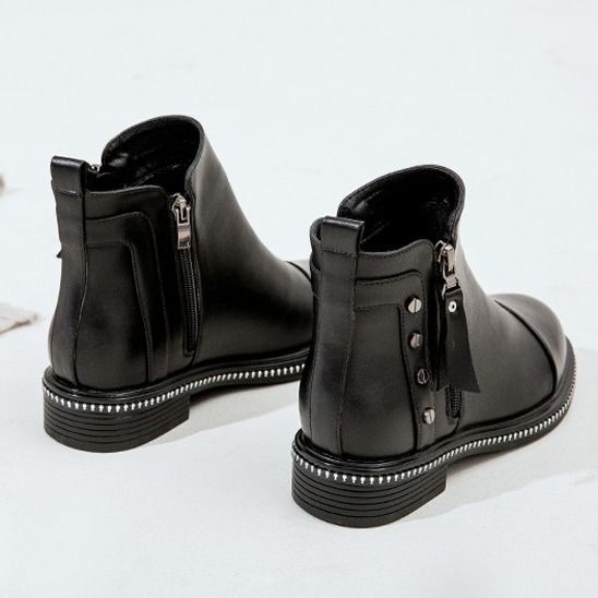 Giày Bốt Martin Cổ Thấp Đế Bằng Màu Đen Có Khóa Kéo Thời Trang Thu Đông 2022 Cho Nữ