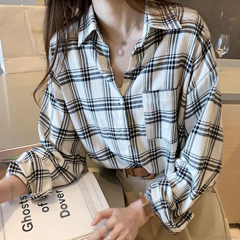 Áo Sơ Mi Caro Tay Dài Thời Trang Cho Nữ