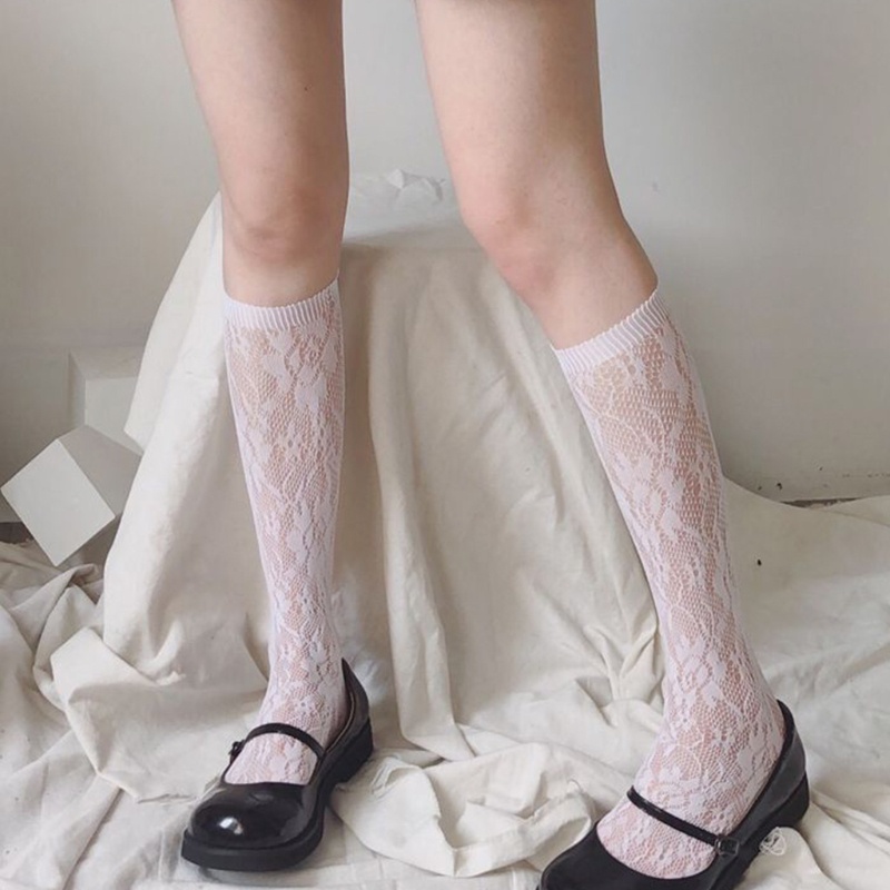 Vớ dài ngang gối phối ren lưới họa tiết hoa phong cách Lolita Nhật Bản | BigBuy360 - bigbuy360.vn