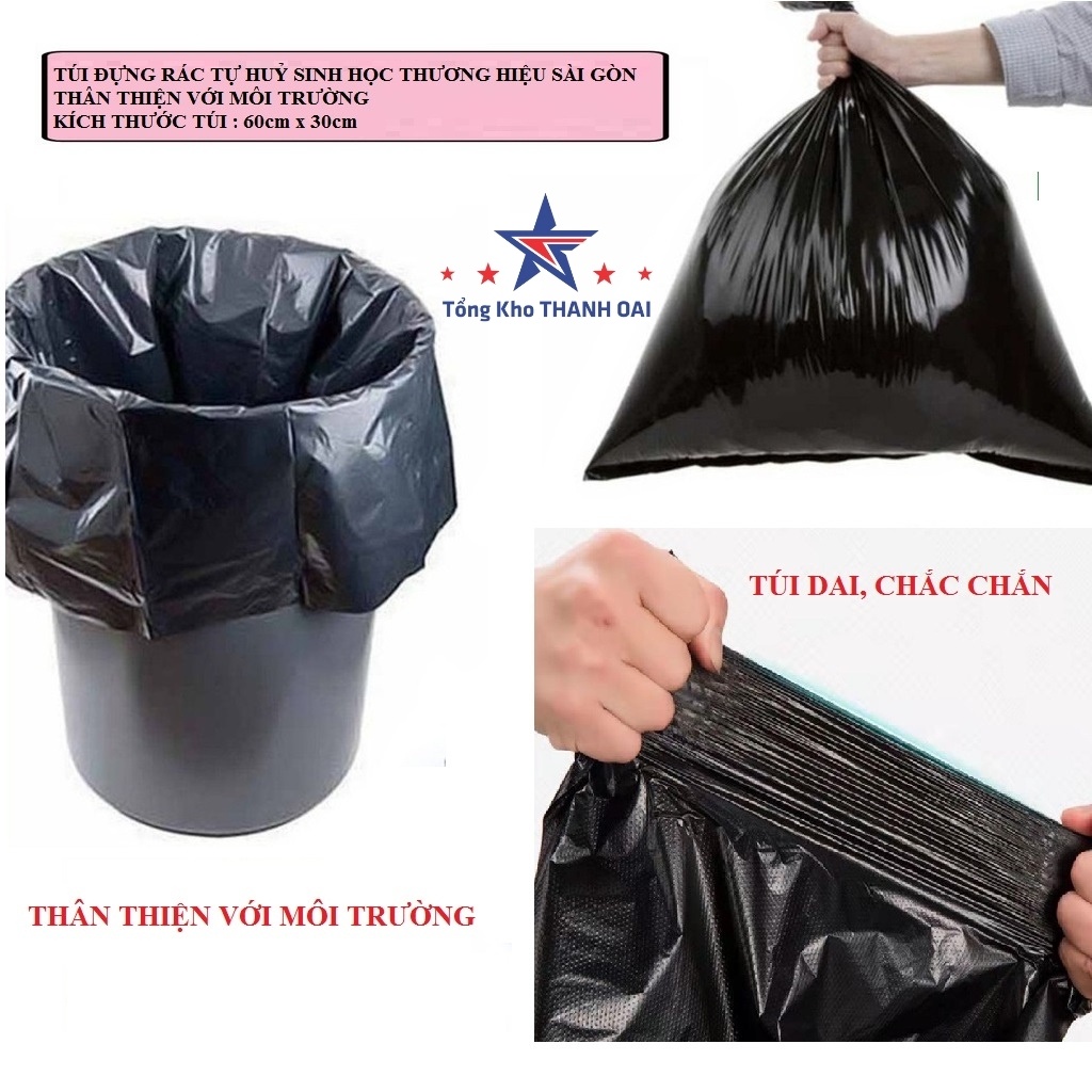 COMBO 3 cuộn Túi đựng rác tự hủy sinh học túi rác tự phân hủy - bao rác đen