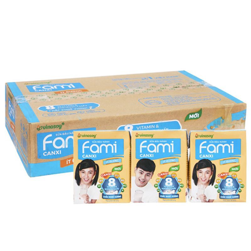 Thùng sữa Fami canxi ít đường hộp 200mlx36 hộp.