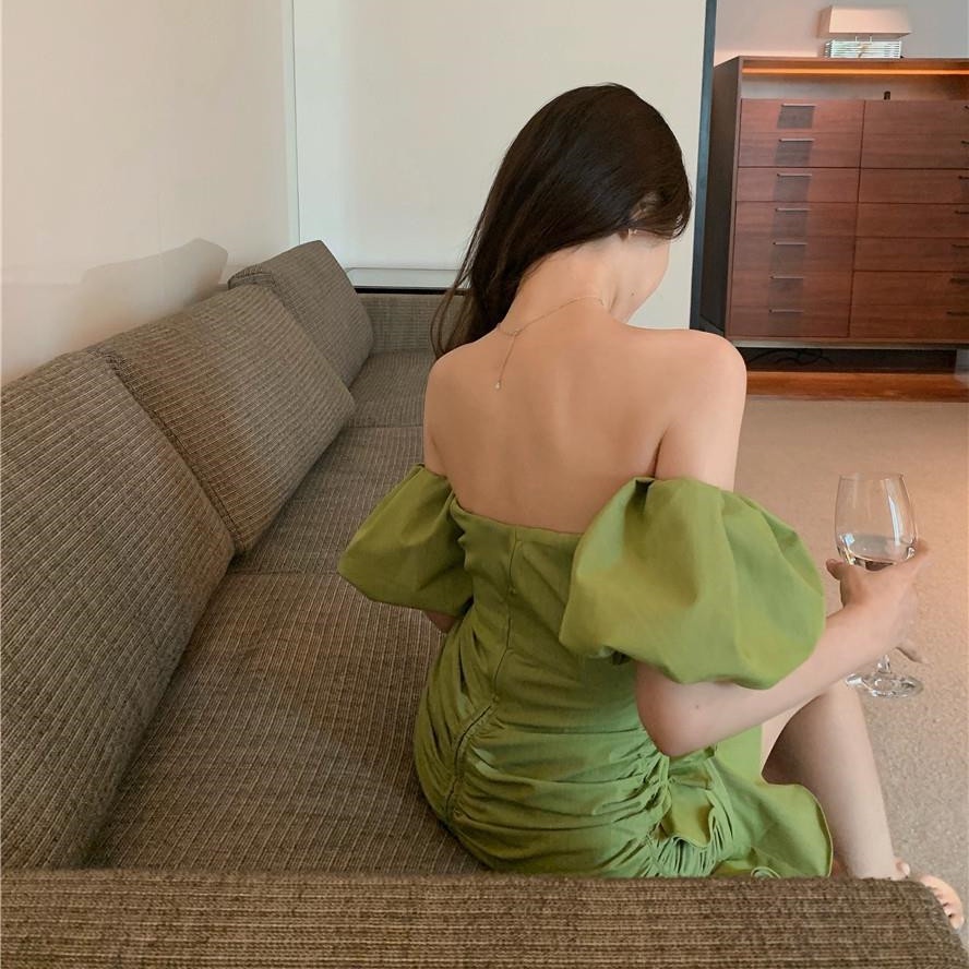 Đầm Mini Trễ Vai Tay Phồng Thời Trang Mùa Hè Quyến Rũ Cho Nữ