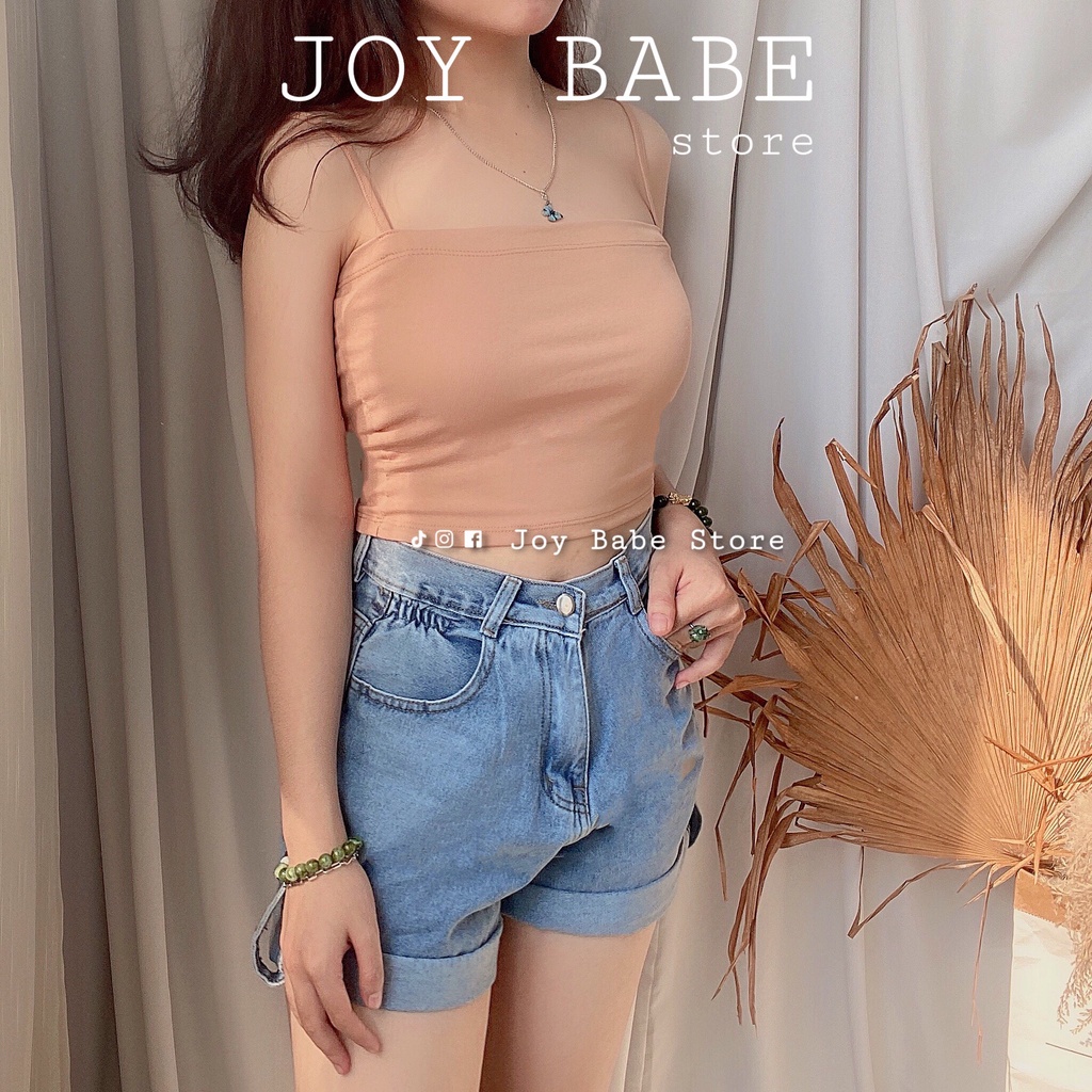 Áo 2 dây croptop kiểu basic JOY BABE 🧡 thun xịn hack dáng, áo hai dây nữ trơn form ôm body màu trắng đen nude CROH 1