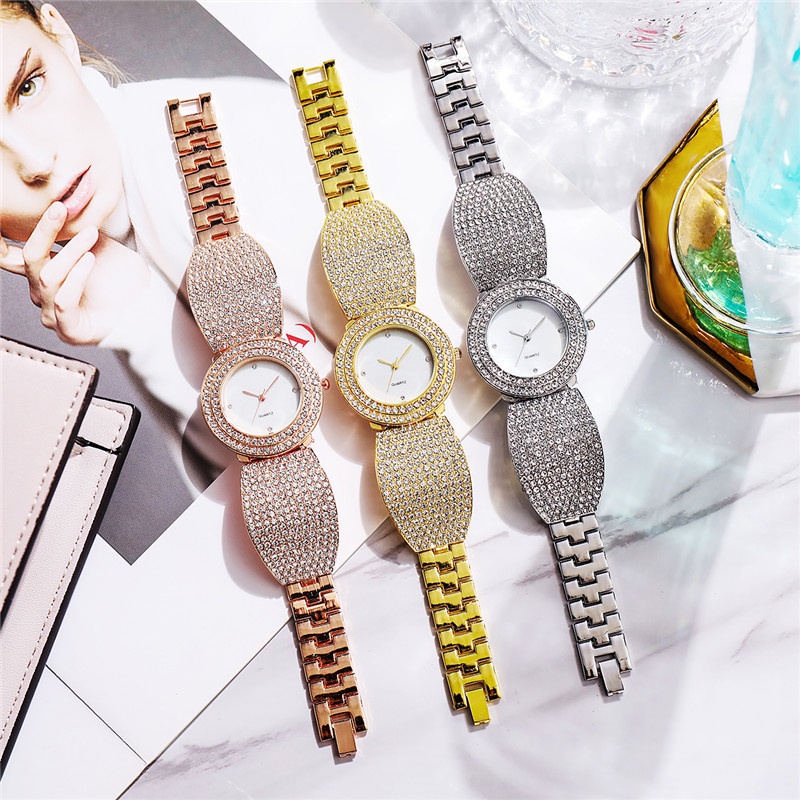 Đồng Hồ Quartz Nữ Mặt Đính Hột Xoàn Dây Thép Không Gỉ Sang Trọng