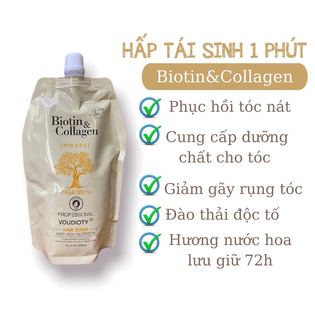 Kem Ủ Tóc VOUDIOTY BIOTIN&amp;COLLAGEN Giúp Ngăn Ngừa Rụng Tóc Hỗ Trợ Kích Thích Mọc Tóc Giúp Tóc Suôn Mượt Túi 500ml