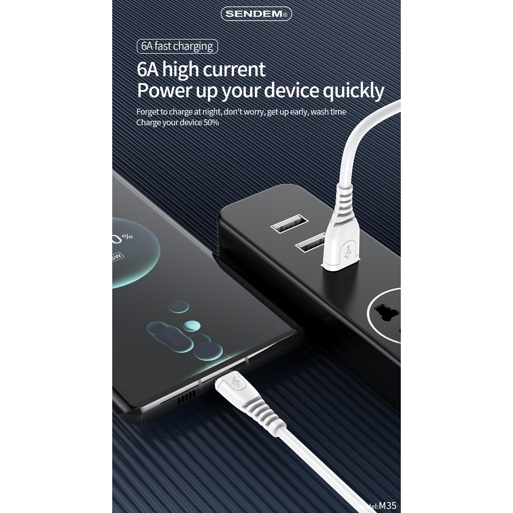 Dây cáp sạc và truyền dữ liệu M35 5V/6A dài 1m dùng cho nhiều dòng máy- Hàng Chính Hãng SENDEM