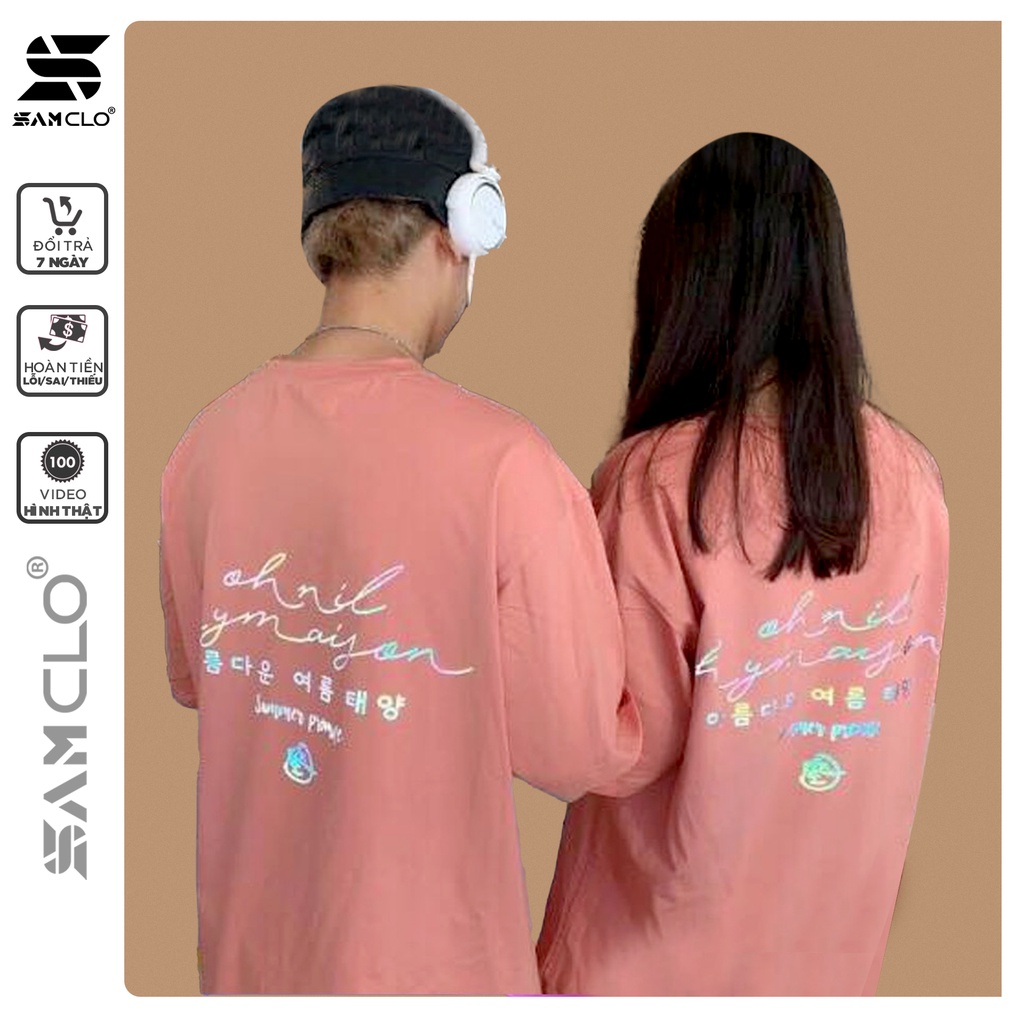Áo phông tay lỡ nam nữ form rộng SAM CLO dáng unisex, mặc cặp, nhóm, lớp in chữ hàn SUMMER PROMISE