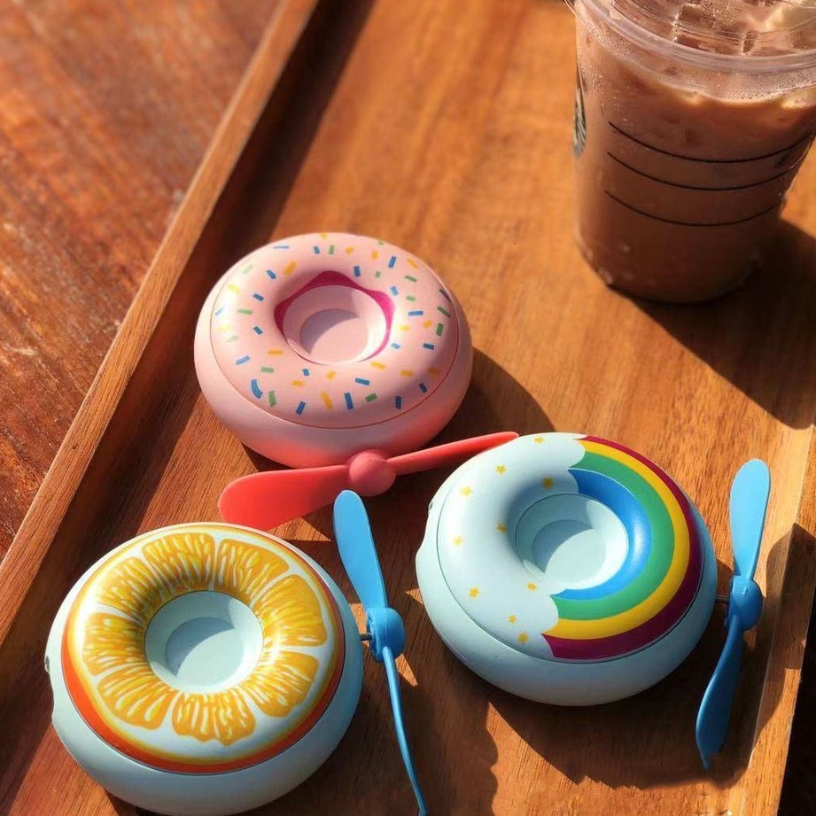 Quạt , sạc dự phòng hình bánh Donut sắc màu mùa hè