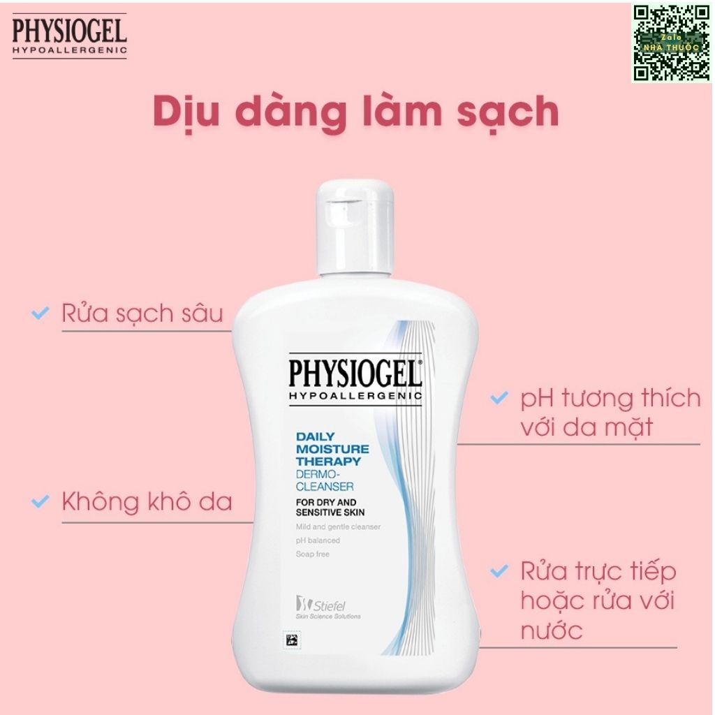 PHYSIOGEL sữa rửa mặt DAILY MOISTURE THERAPY DERMO Dưỡng ẩm, Phù hợp cho da khô và da nhạy cảm chính hãng lọ 150ml