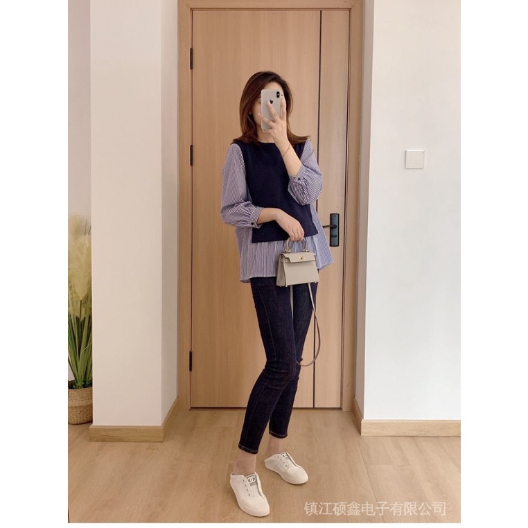 Áo Sơ Mi Tay Dài Họa Tiết Sọc Phong Cách Hàn Quốc Thời Trang Cho Nữ