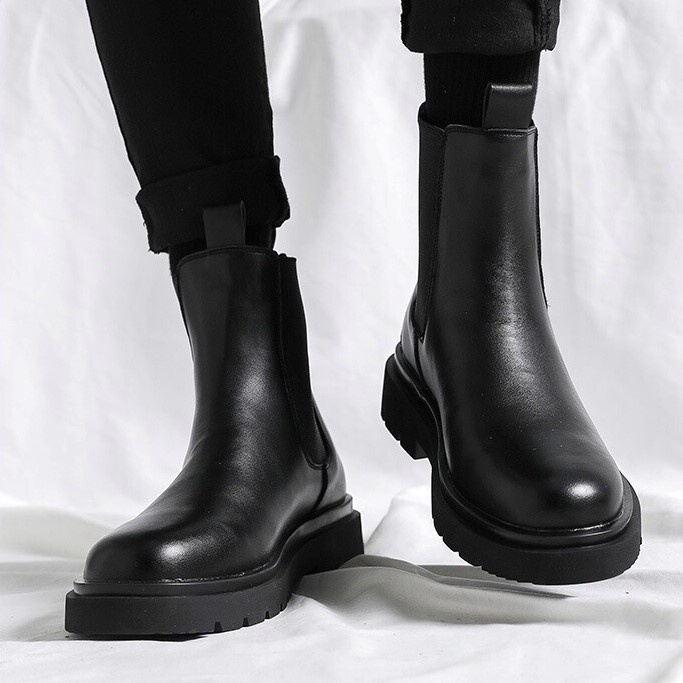 Giày Chelsea Boots mũi tròn, Giày da nam HOMME đế 4,5cm tăng chiều cao 6032-R