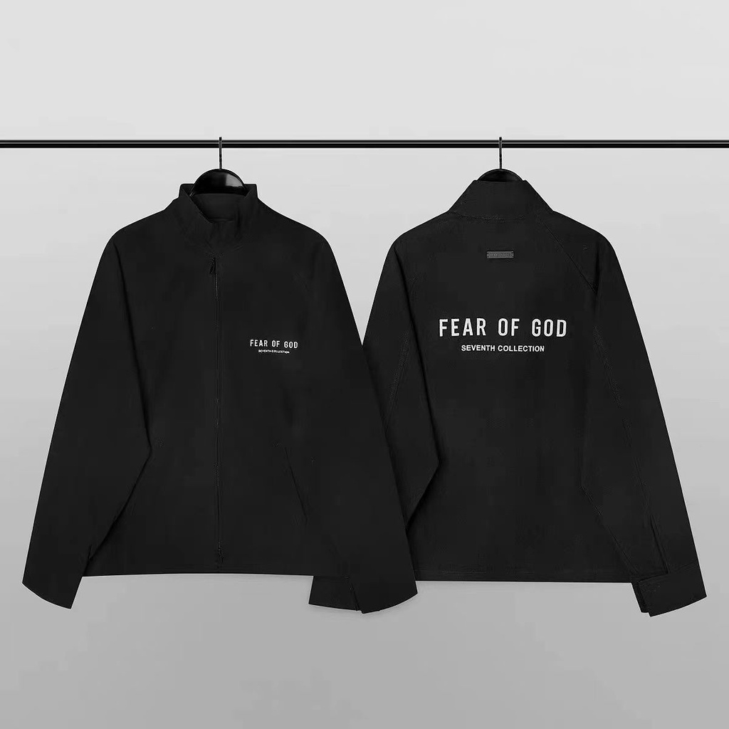 Áo Khoác Essentials FOG 7th SS2022, Fear Of God Essentials Jacket, dạng vải gió, màu đen BapeVN