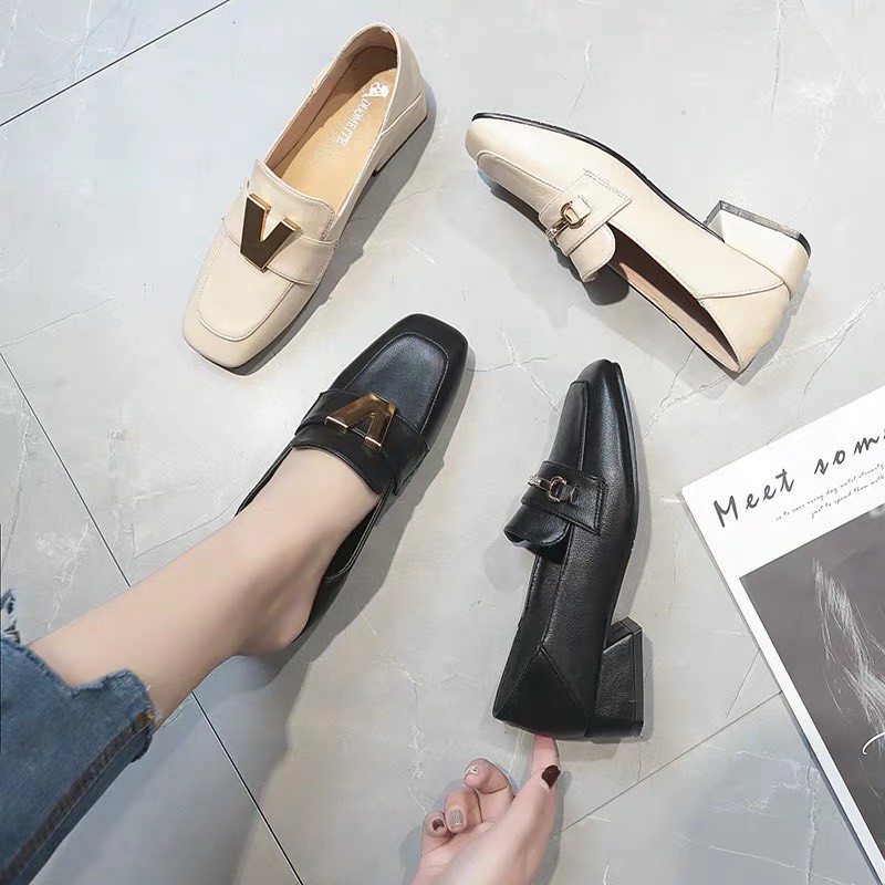 ORDER - Giày da nữ công sở mũi vuông vintage Bigsize 35-43