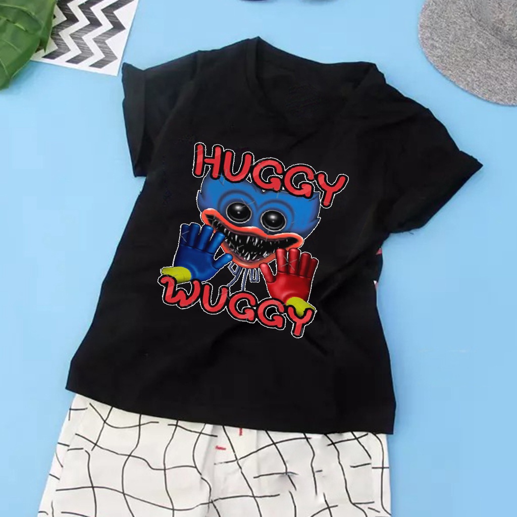 ÁO THUN Poppy Playtime Huggy Wuggy UNISEX PHÔNG ĐEN TAY NGẮN NAM NỮ GIA ĐÌNH CẶP ĐÔI SIZE TRẺ EM BÉ TRAI GÁI AOMIVN