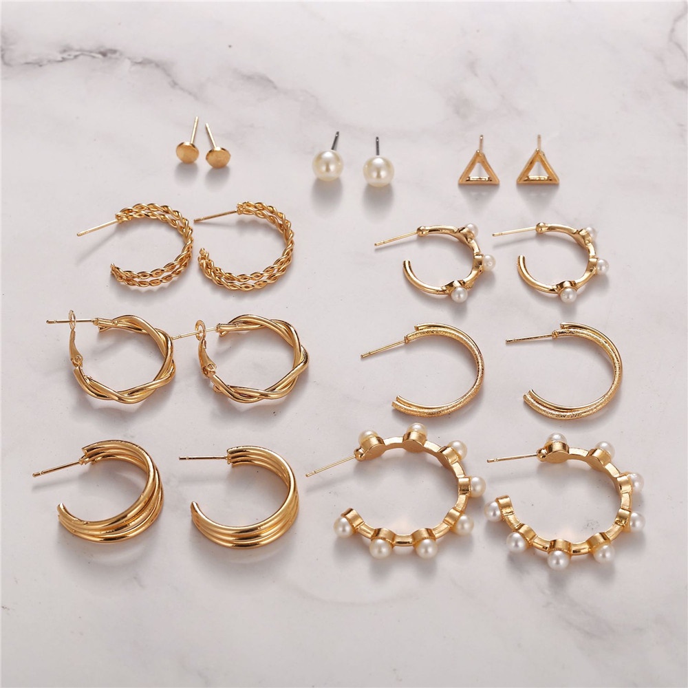 Set 9 đôi khuyên tai YANQUEENS đính ngọc trai giả thời trang