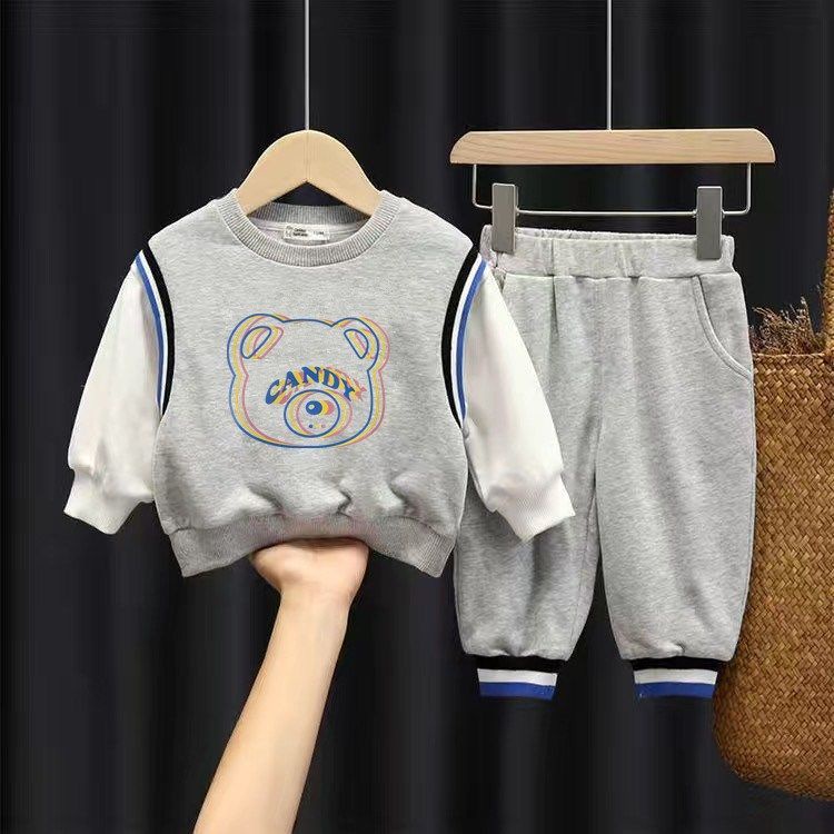 Bộ Áo Sweater Phối Quần Dài Thời Trang Xuân Thu Dễ Thương Cho Bé Trai