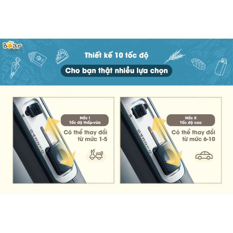 NHẬP KHẨU CHÍNH HÃNG] Máy Đánh Trứng cầm tay cao cấp Bear DDQ-B02L1 (bảo hành chính hãng 6 tháng)