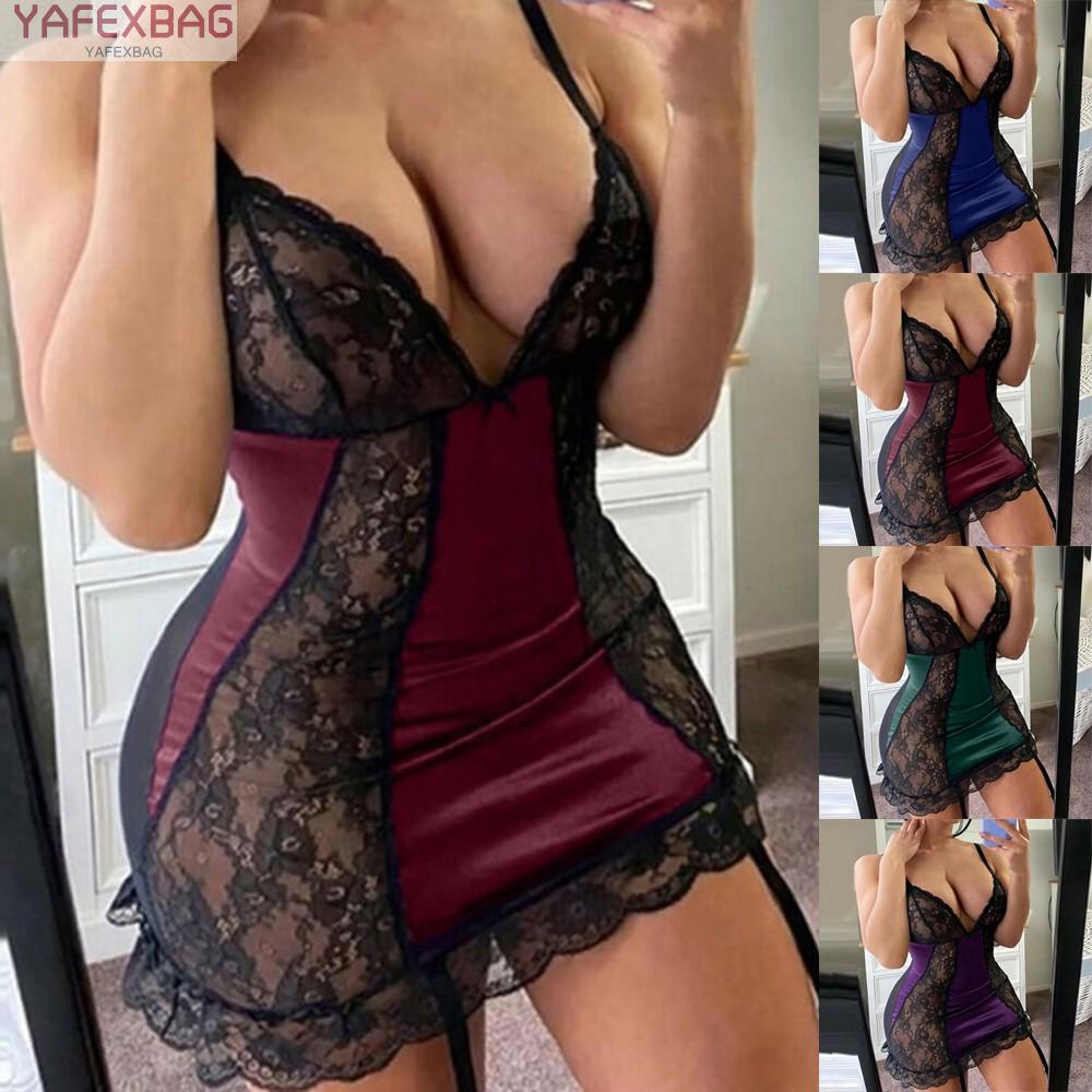 Đầm ngủ vải lụa satin phối ren thời trang quyến rũ thu hút cho nữ