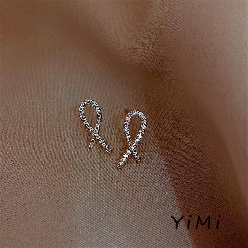 Bông Tai Hình Chữ Thập Đính Kim Cương Nhỏ Đơn Giản Cá Tính Dành Cho Nữ