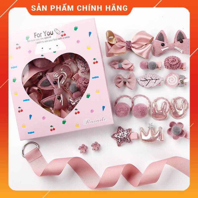 Set dây buộc tóc, kẹp tóc 18 chi tiết Hàn Quốc cho bé siêu xinh