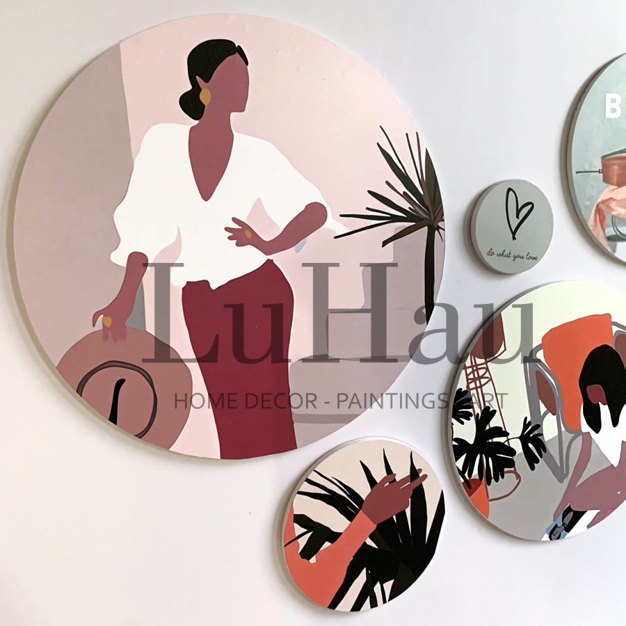 Tranh tròn dán tường Bohomian 2 trang trí phòng ngủ Hàn Quốc, tranh tròn treo tường decor phòng khách hiện đại