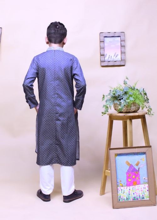 Áo dài bé trai denim chấm Jadiny