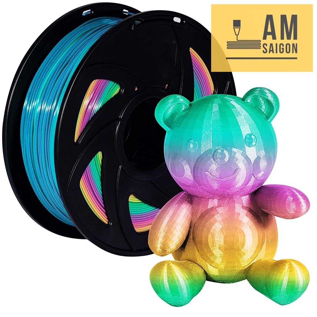 Nhựa in 3D PLA rainbow Silk rainbow ánh kim cầu vồng cao cấp 1kg 1.75mm màu sắc đẹp