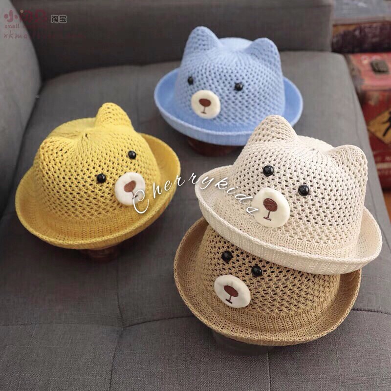 Mũ cói đi biển che nắng có dây quai cho bé 8- 2 tuổi