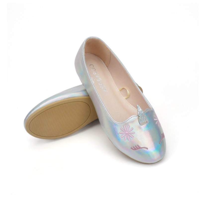 Giày Lười Công Chúa Đế Bệt Mềm Thêu Hình Kỳ Lân Màu Trơn Dễ Thương Thời Trang Cho Bé Gái 2022