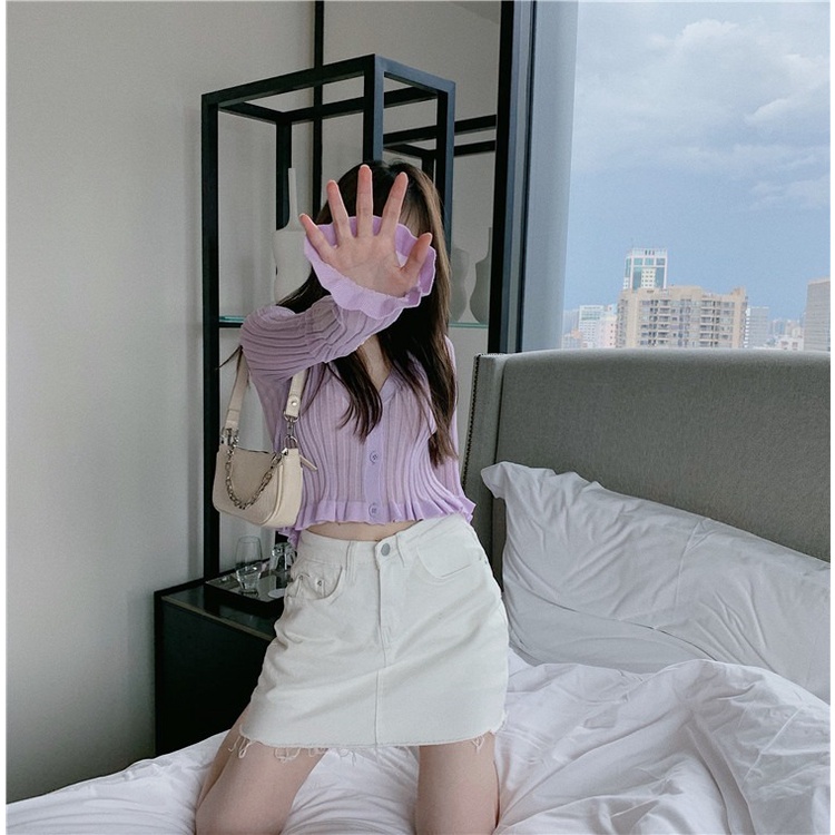 Áo Khoác Cardigan Dệt Kim Tay Dài Cổ Chữ V Chống Nắng Thời Trang Cao Cấp