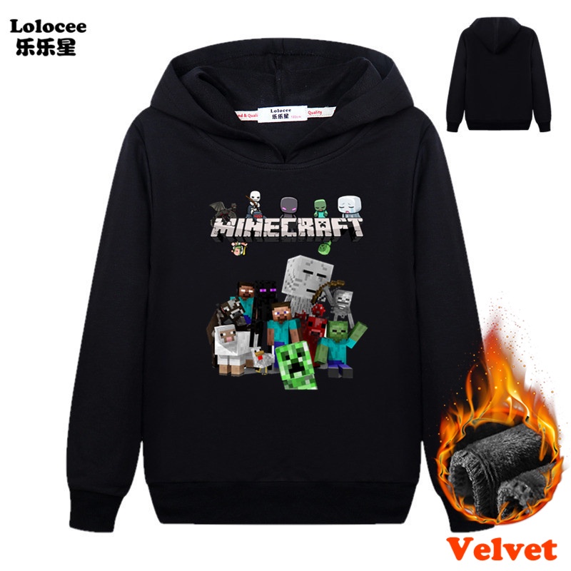 Áo hoodie nhung in hình hoạt hình Minecraft thời trang mùa đông dành cho bé trai 2021