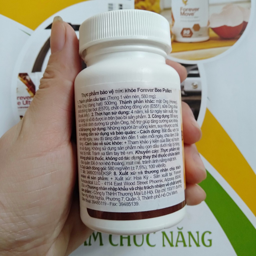 [CHÍNH HÃNG] Phấn Ong Tăng Cường Sinh Lực Forever Bee Pollen Tablet #026Flp. 60 viên/lọ