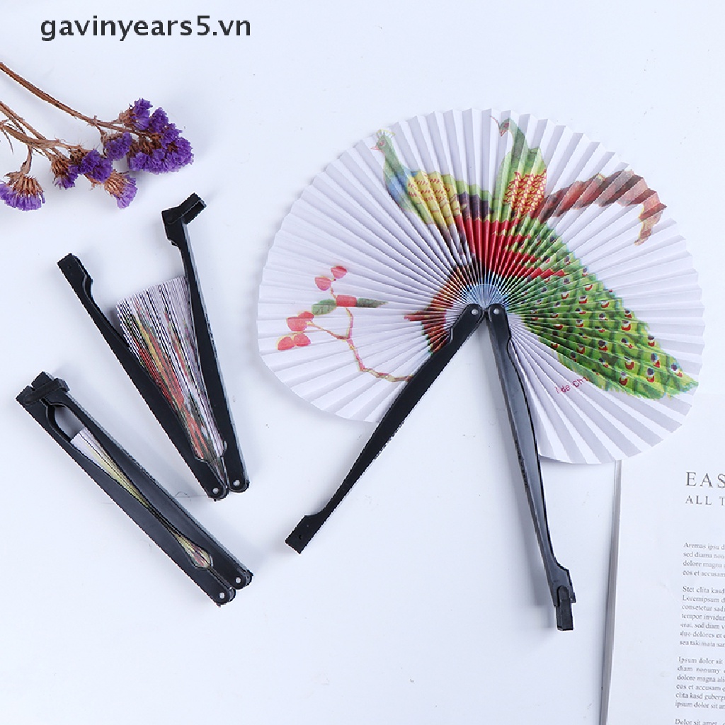 Quạt xếp cầm tay bằng giấy in họa tiết phong cách Trung Hoa thanh lịch