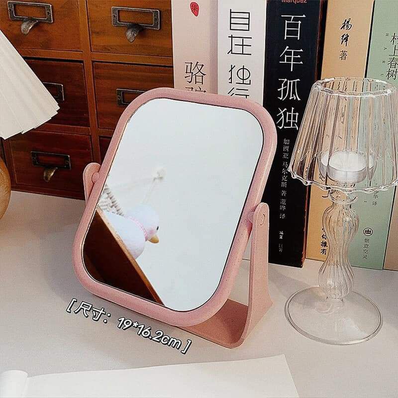 Gương soi trang điểm để bàn 2  mặt  khung lúa mạch Size 17*19cm