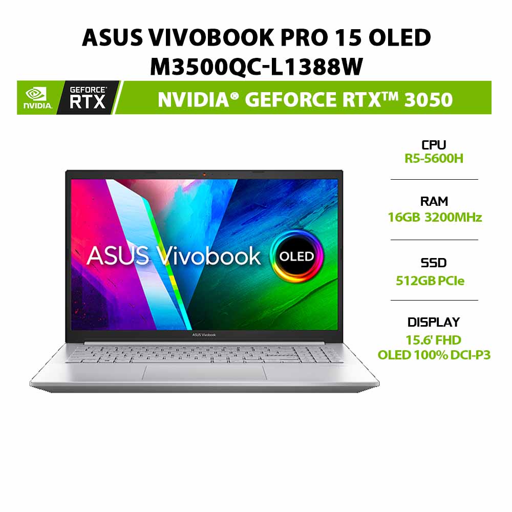 [ELBAU7 giảm 7%] Laptop ASUS VivoBook Pro 15 OLED M3500QC-L1388W R5-5600H|GeForce®RTX™ 3050 4GB