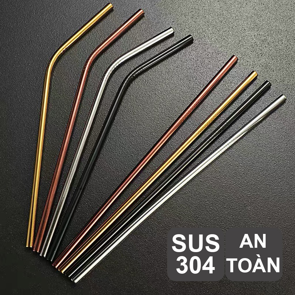 Ống hút cao cấp bằng thép không gỉ 304 an toàn sức khỏe có thể tái sử dụng hai lựa chọn màu bạc/đen | BigBuy360 - bigbuy360.vn