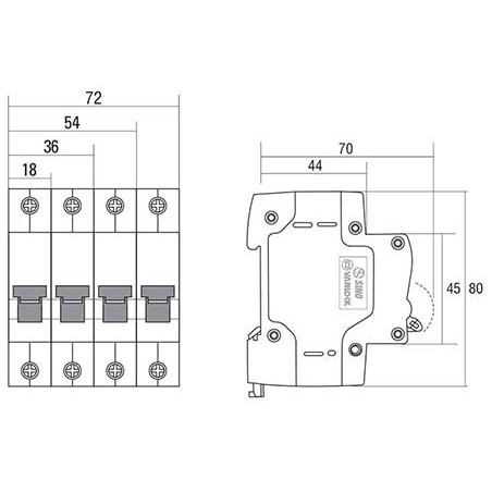 Cầu dao tự động , MCB , CB 2P dòng cắt 4,5kA SINO PS45N