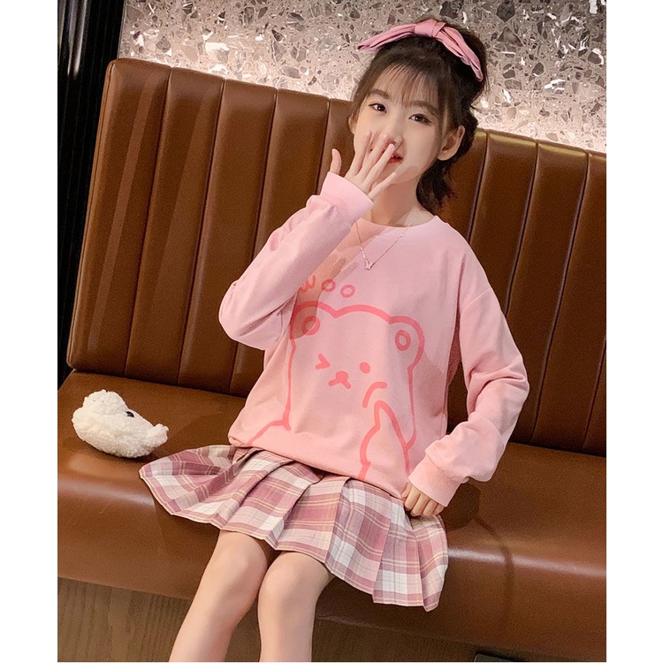 Set Áo sweater Tay Dài Phối Chân Váy Thời Trang Thu Đông Cho Bé Gái 2022