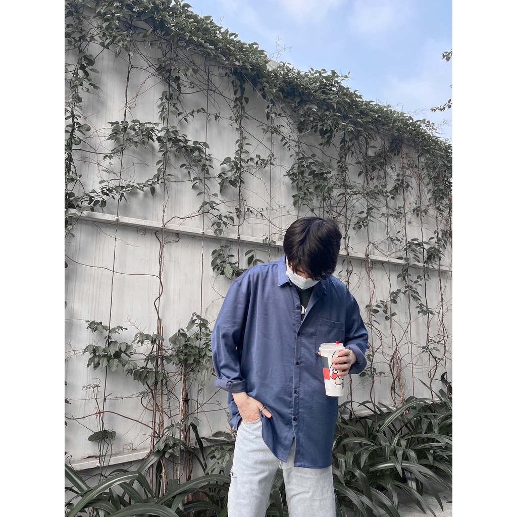 Áo sơ mi trơn MEANSTORE nam nữ tay lỡ Oversize form rộng ulzzang không nhăn dáng suông - Basic
