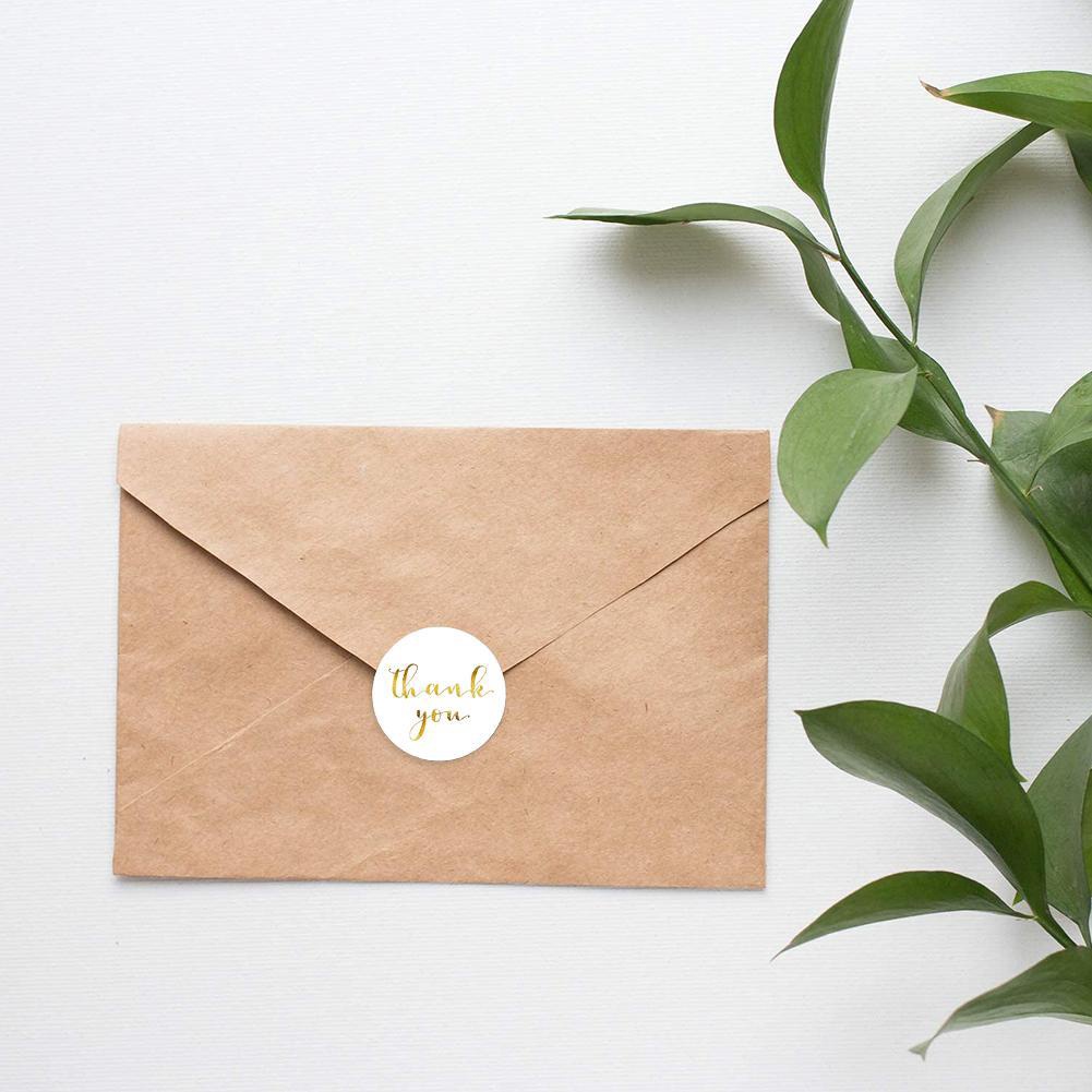 Cuộn 500 miếng dán tròn màu trắng in chữ Thank Inch 1 W0V1