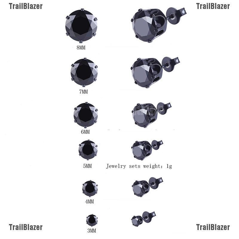 Bộ 6 đôi hoa tai bằng thép không gỉ đính đá đen thời trang