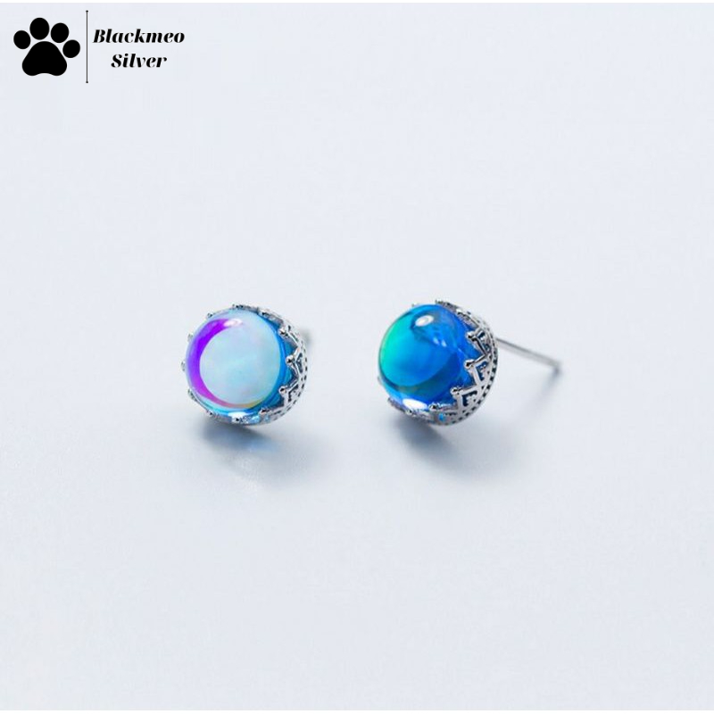 Bông tai đá xanh moonstone nhân tạo + Cam kết 100% bạc s925 [Hỗ trợ bảo hành làm sáng]